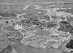 The wharf (foreground) and the city centre in c. 1960