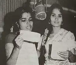 Sumitra (right) recording a song with Bangalore Latha