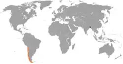 Map indicating locations of Bangladesh and Chile