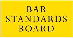 The words "Bar Standards Board" in black capital letters on a bright yellow background
