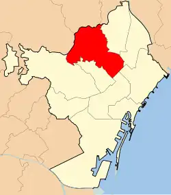 Horta-Guinardó (coloured red) among the other districts of Barcelona