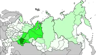 Distribution of Bashkirs, 2010