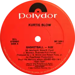 A generic label with the iconic "Polydor" logo on the top of the label. The rest on the label contains credits and factual information about the product itself.