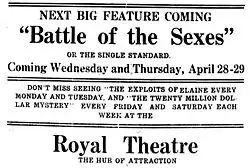 Black and white newspaper advertisement for 1914 silent film