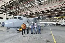 RBAirF / TUDB CN235-110M, registration TUDB 501, inside one of the hangars at Rimba, 2022