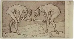 Sixth Invention: Zwei Männer, einander in höherer Stellung vermutend, begegnen sich, 1903, etching, Zentrum Paul Klee, Bern