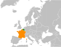 Map indicating locations of Belgium and France