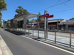 Light rail stop in the middle of a street