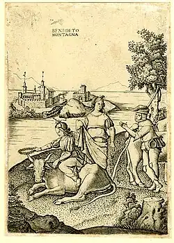 The Rape of Europa, who prepares to sit on the bull which is being crowned by a companion