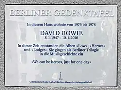 A memorial plaque to David Bowie