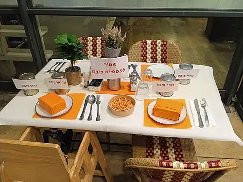 A table at a coffee shop at Habima Square set as reserved for the Bibas family