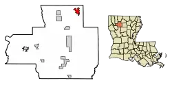 Location of Arcadia in Bienville Parish, Louisiana.