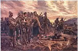 The Black Watch in the Battle of Magersfontein, 1899, showing an early version of the khaki drill jacket, combined with kilts