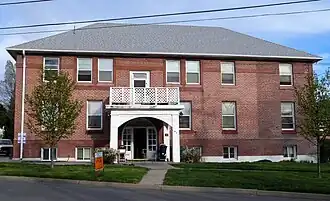 Photograph of the Blackburn Sanitarium, a two-story, brick building