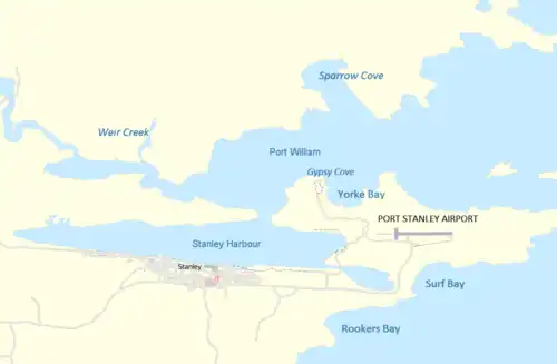 Map showing the Port Stanley area