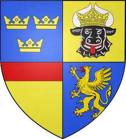 Coat of arms of Albert of Sweden. He was the king of Sweden from 1364, and in 1384 he inherited the ducal title of Mecklenburg and united the two countries in a personal union.