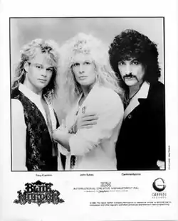 Blue Murder in 1989. Left to right: Tony Franklin, John Sykes, and Carmine Appice.