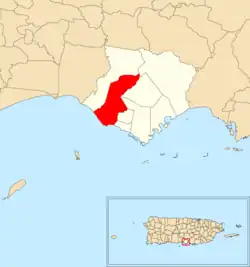 Location of Boca Velázquez within the municipality of Santa Isabel shown in red