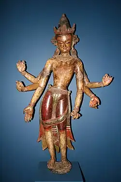 Bodhisattva White Avalokiteshvara (Amoghapasha Lokeshvara). Wood and polychromy. Nepal, 14th century