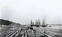 J.R. Booth's timber rafts arriving at Sillery, Quebec,c. 1891