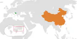 Map indicating locations of Bosnia and Herzegovina and China