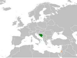 Map indicating locations of Bosnia and Herzegovina and Palestine