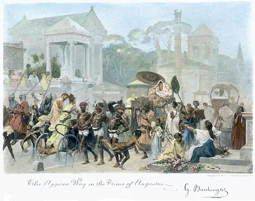 La Via Appia au temps d'Auguste, colored reproduction by George Barrin of the painting of 1874