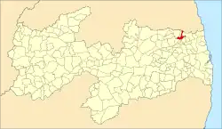 Location of Caiçara in the State of Paraíba