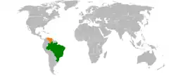 Map indicating locations of Brazil and Venezuela
