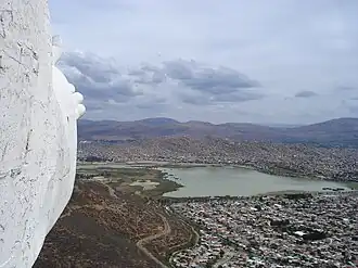 Alalay Lake and Cochabamba as seen from Cristo de la Concordia
