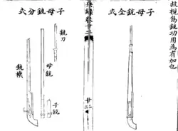 A breech loading matchlock with a plug bayonet from the Binglu, 1606.