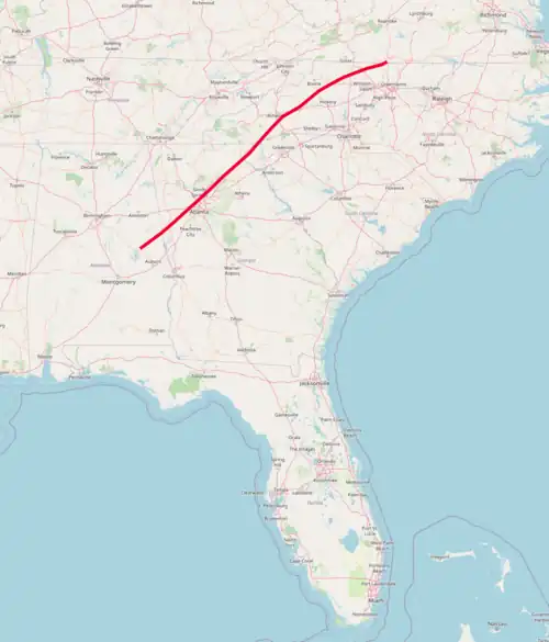 Brevard Fault Zone cutting through the southeastern United States.