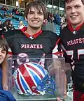 Britbowl XXV trophy with WR Jamie McLaughlin and OL Andrew MacIver