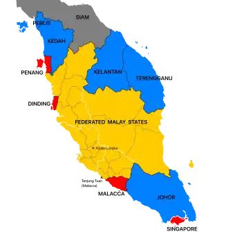 Beruas, Manjung (as Dinding on the map above) was the presumed location of Gangga Negara, as seen in this map of British Malaya.