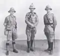 British Officers. L to R: Captain Frederick Gordon Cuerden, Lieutenant Ralph Preston Inwood, Lieutenant Christopher Martin Brack. Captain Cuerden is in Field Service Order, Lieutenant Inwood is in Review Order, and Lieutenant Brack is in Drill Order.[24]