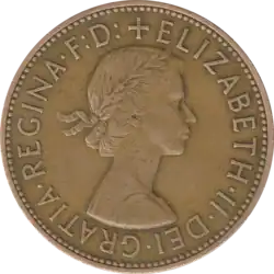 A penny, showing Elizabeth II as a young woman