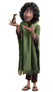 Bruno smiling awkwardly while gesturing towards a rat