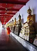 Buddha idols along a walkway