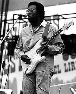 Photograph of Guy playing live at Liri Blues Festival 1989