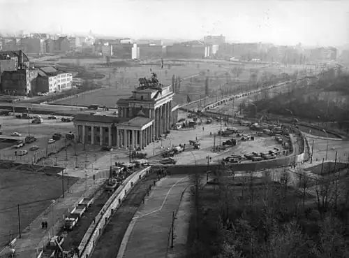 Construction of the Berlin Wall on the square, 1961