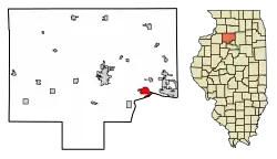 Location of De Pue in Bureau County, Illinois.