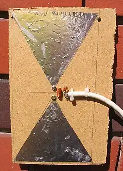 DIY "butterfly" antenna for TV signals, a flattened biconical[5]