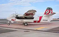 Tanker 93, a Grumman S-2T airtanker based at the CAL FIRE Chico Air Attack Base, at Chico Regional Airport (CIC) in Butte County, November 2024