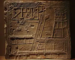 pictorial brick depicting a courtyard, 2nd century BCE