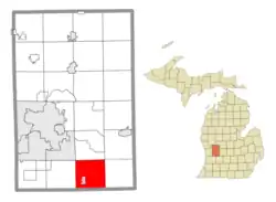 Location within Kent County (red) and the administered village of Caledonia (pink)