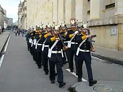Soldiers of the Rondón Company during the changing of the guard at the Casa de Nariño.