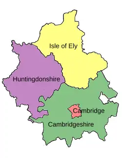 Map of parliamentary constituencies in Cambridgeshire, Isle of Ely and Huntingdonshire 1918–1974
