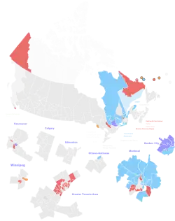 Identification of ridings lost by each party, relative to 2008.