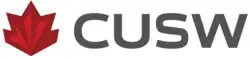 Stylized red maple leaf followed by "CUSW" in black letters