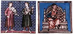 Al Andalus, Cantigas de Santa Maria, Right Image:Vielle or viola de arco and citole or guitarra latina. Left image Vielle